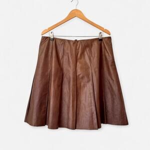 Lafayette 148 Brown Leather Pleated Mini Skirt- Size 14, Quiet Luxury, $898